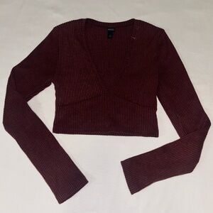 Wild Fable Maroon Ribbed V-Neck Crop Top